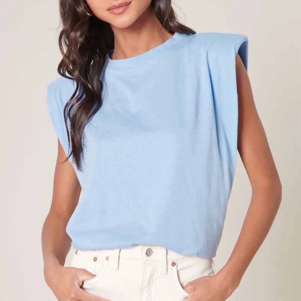Dressed In LALA Muscle Tee Tan Shoulder Pads Boxy Fit S - Picture 5 of 14